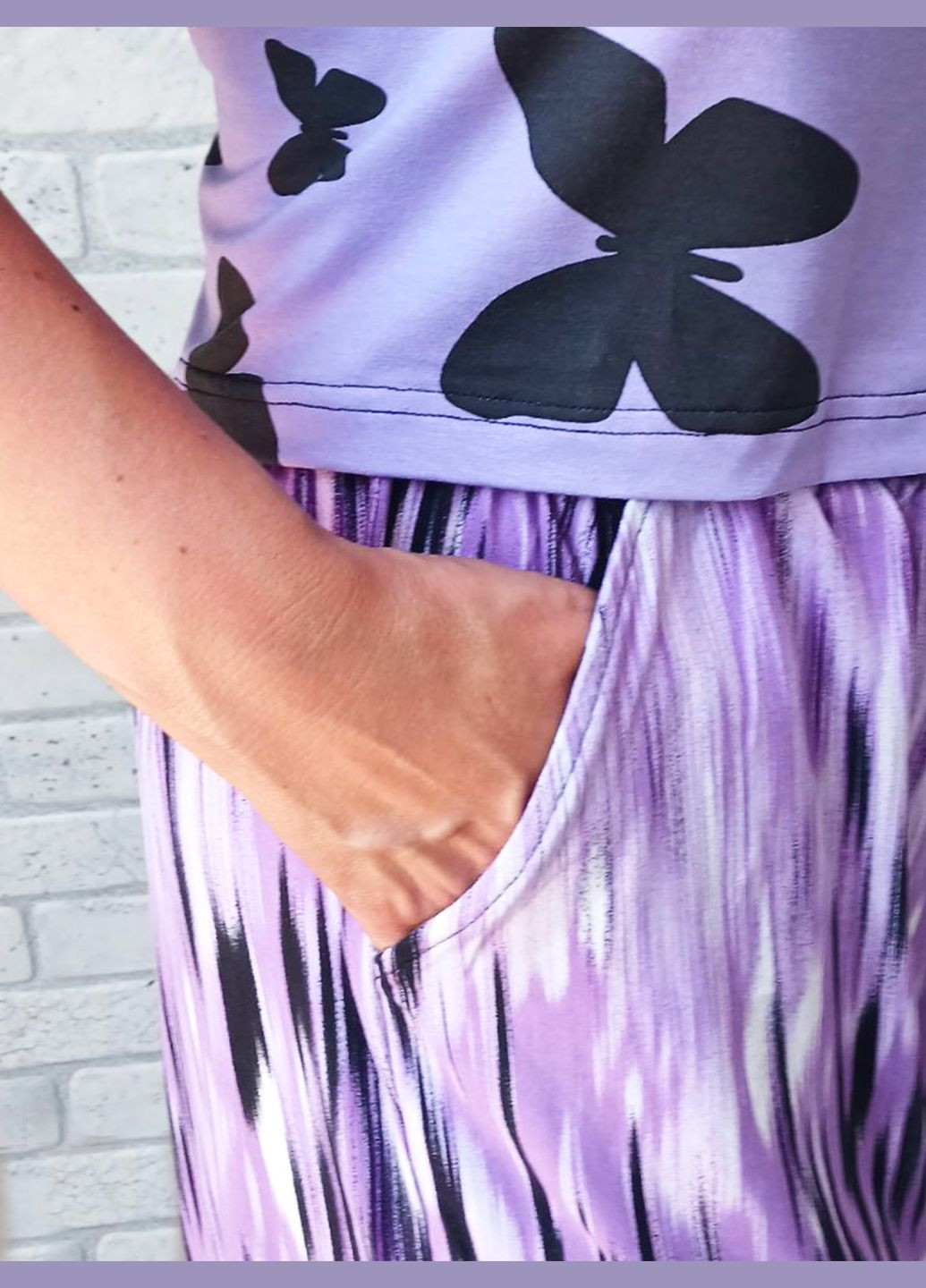 Фиолетовая всесезон пижама женская летняя, комбинированный набор большого размера батал, комплект футболка с шортами для сна, вискоза No Brand