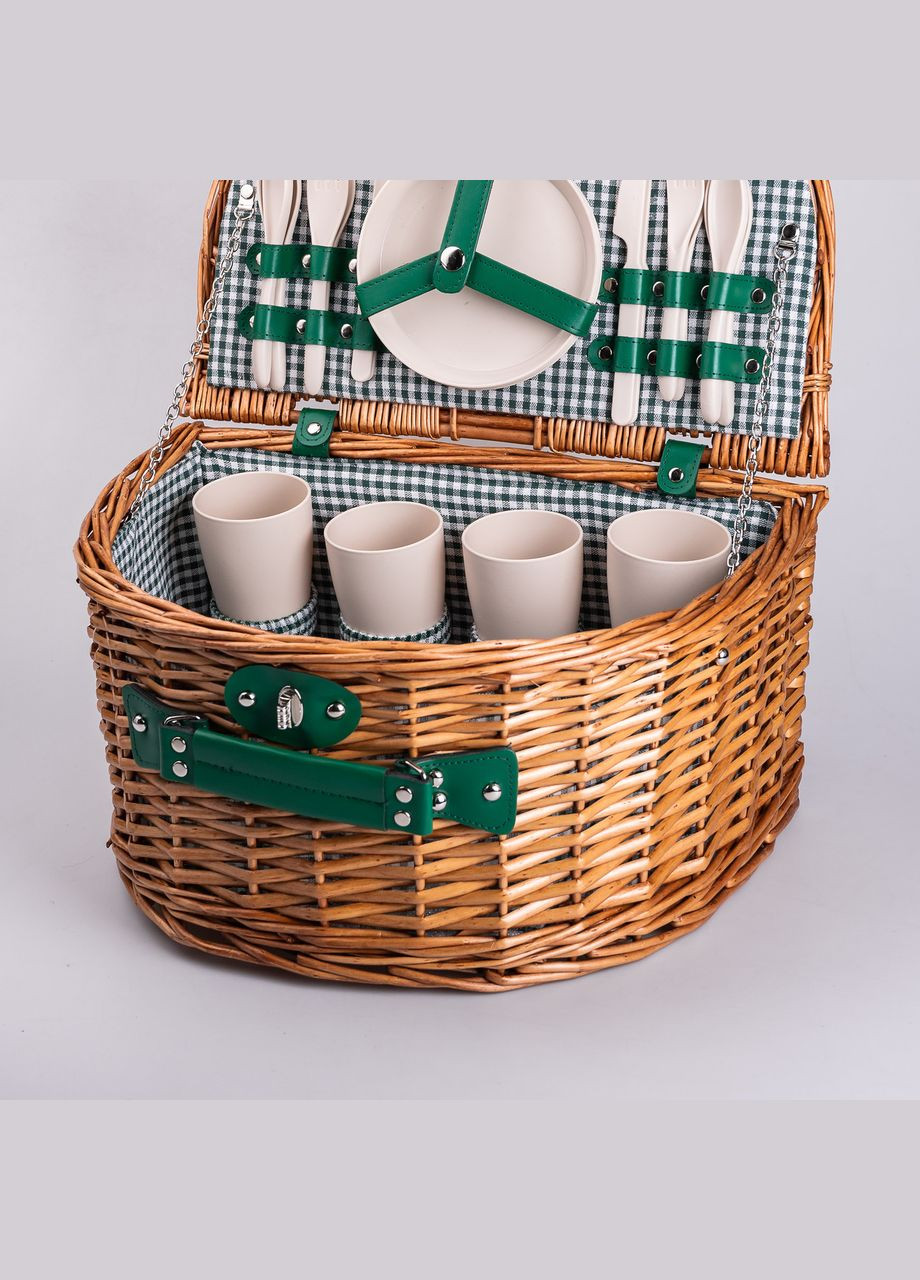 Корзина плетеная для пикника с посудой на 4 персоны 41х31х22 см набор посуды туристический для кемпинга LUGI (331162740)