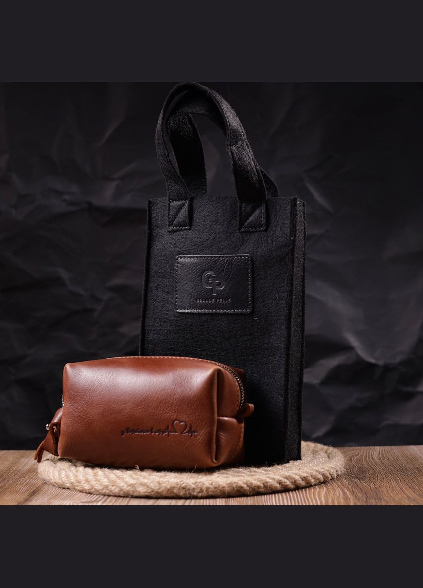 Мужская косметичка из гладкой кожи на молнии светло-коричневая 16762 Grande Pelle (362418330)