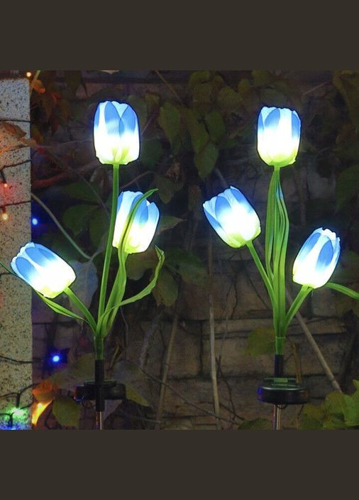 Уличные садовые светильники на солнечной батарее, цветы тюльпаны 2 шт. для двора, террасы SunLamp (304425724)