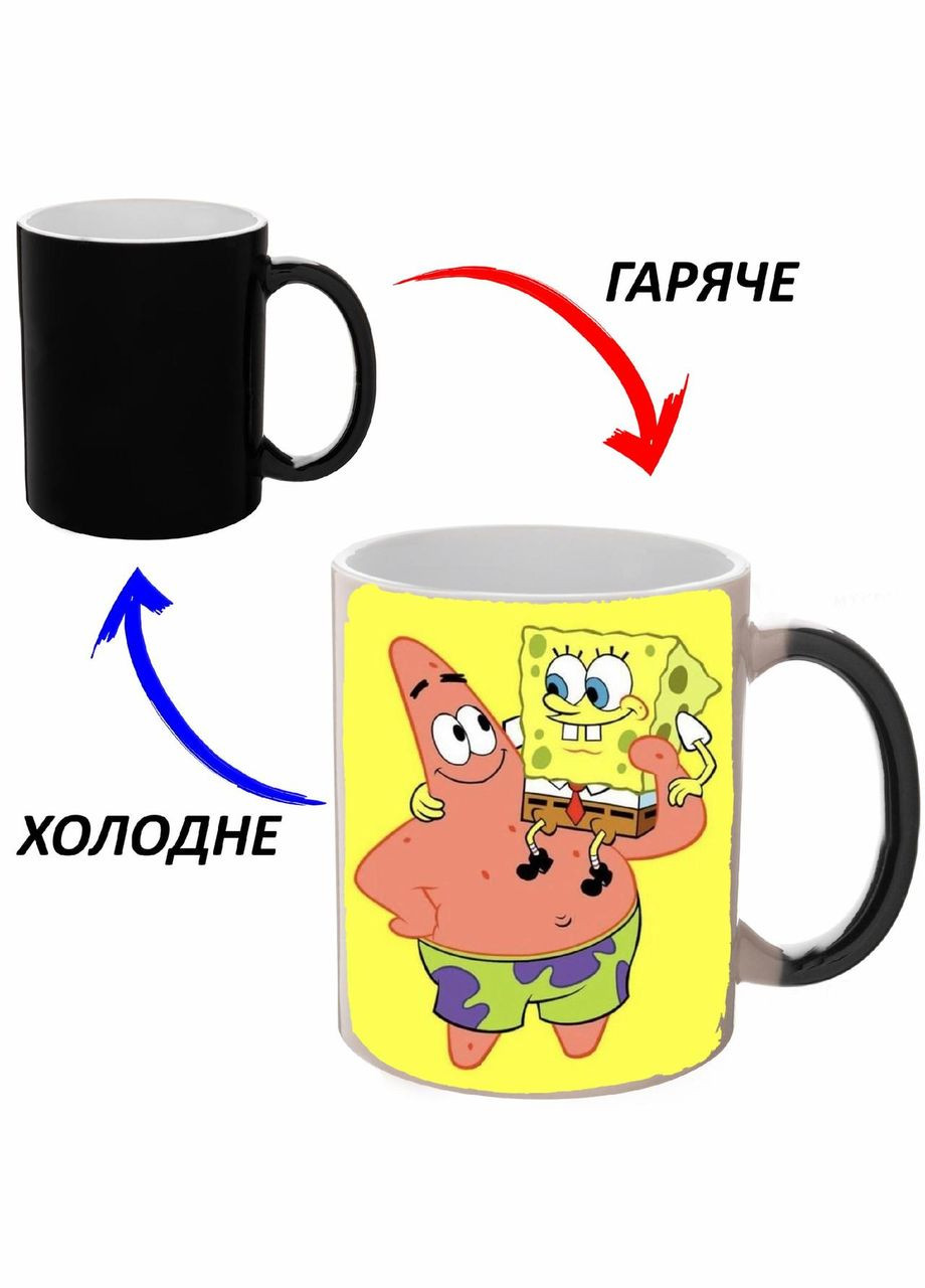 Чашка хамелон (кухоль, горнятко) Губка Боб #13 Чорна 330 мл No Brand (323470426)
