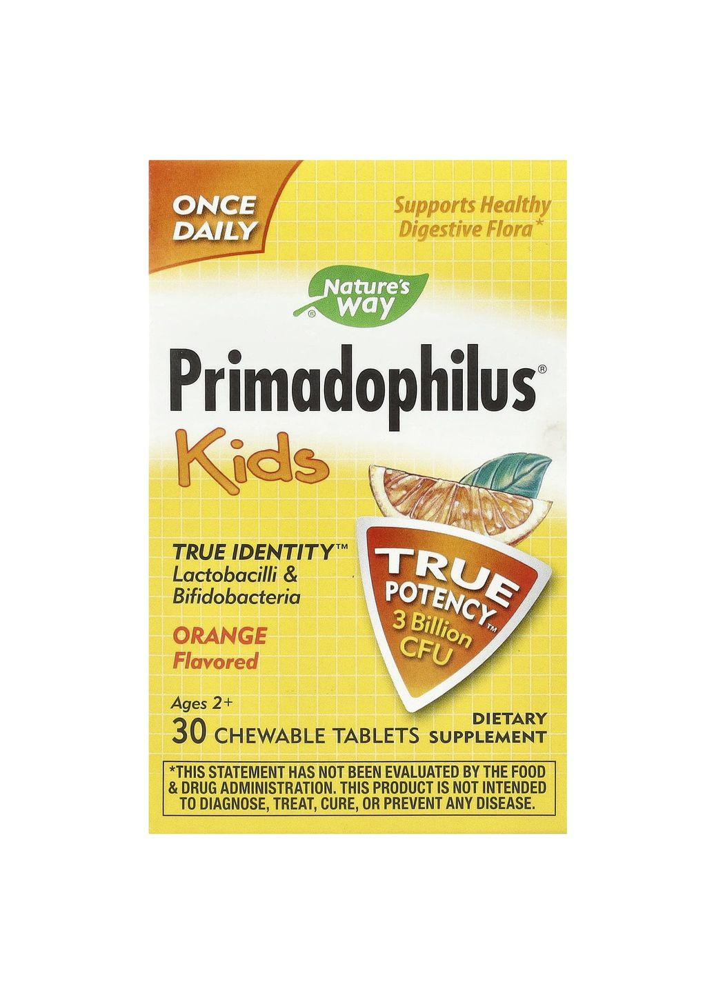 Пробиотики для детей, Primadophilus,, для детей от 2 лет, со вкусом апельсина, 3 млрд КОЕ, 30 жевательных таблеток Nature's Way (362371958)