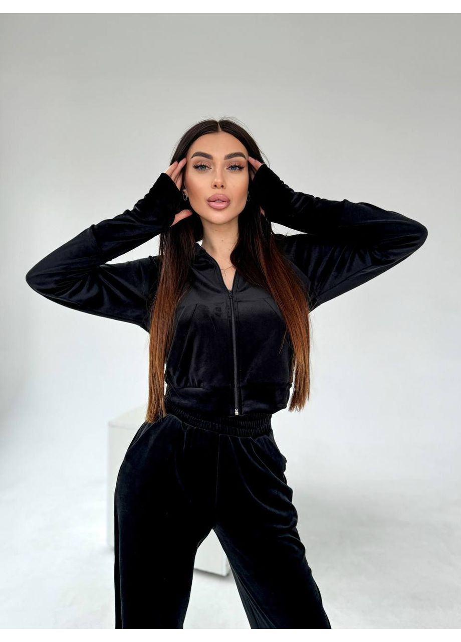 Женский велюровый костюм тройка с топом, кофтой и брюками. Україна (354693531)