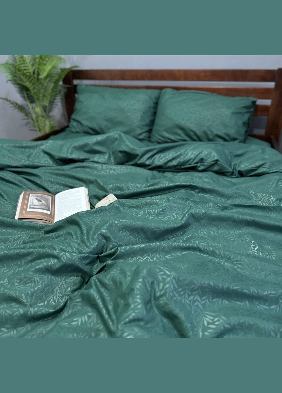 Комплект постільної білизни Гілочка однотонний полісатин двоспальний простирадло на резинці 160x200х20 см Смарагдова 70х70 No Brand (308345921)