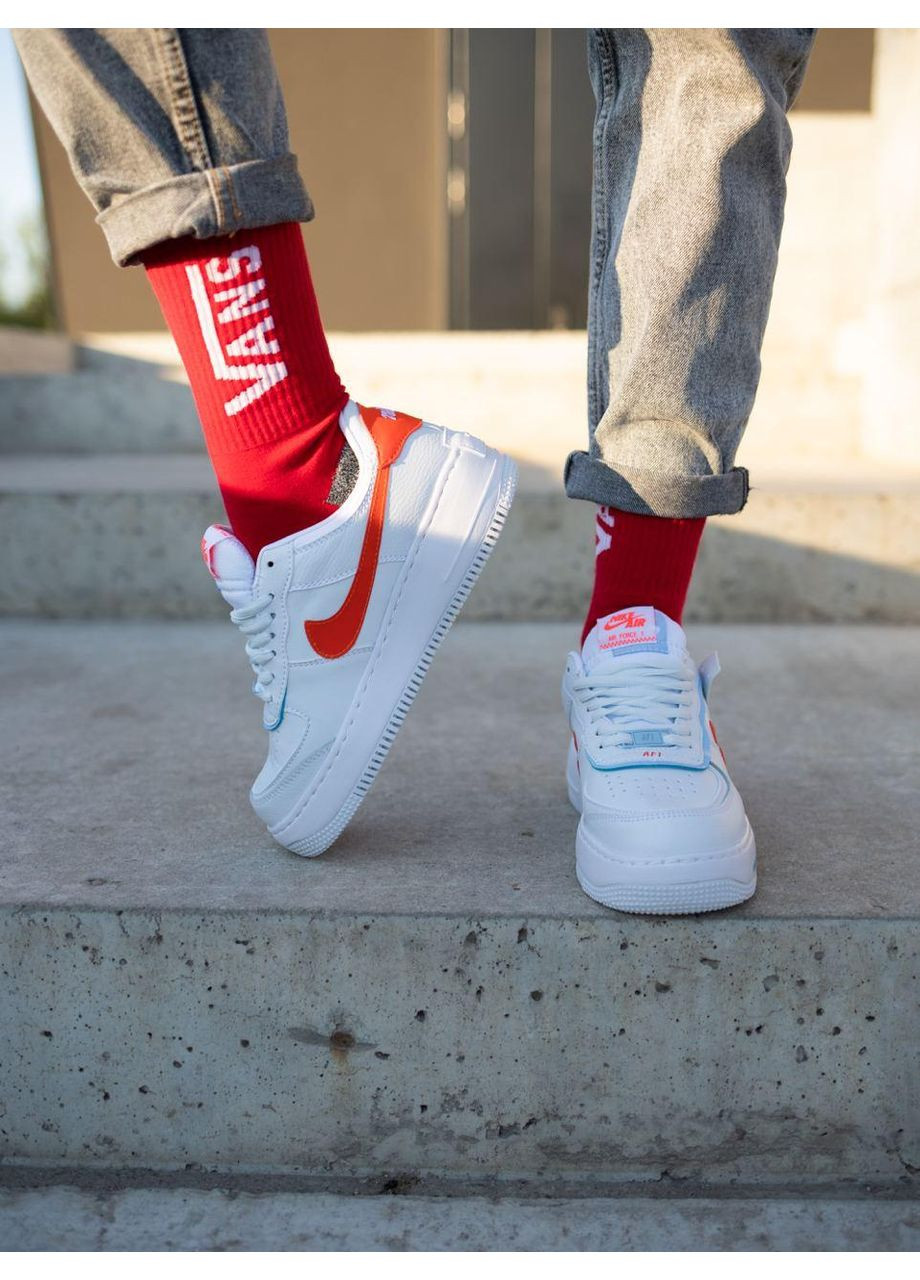 Белые демисезонные кроссовки мужские nike air force 1 shadow white red blue найк аир форс 1 премиум No Brand