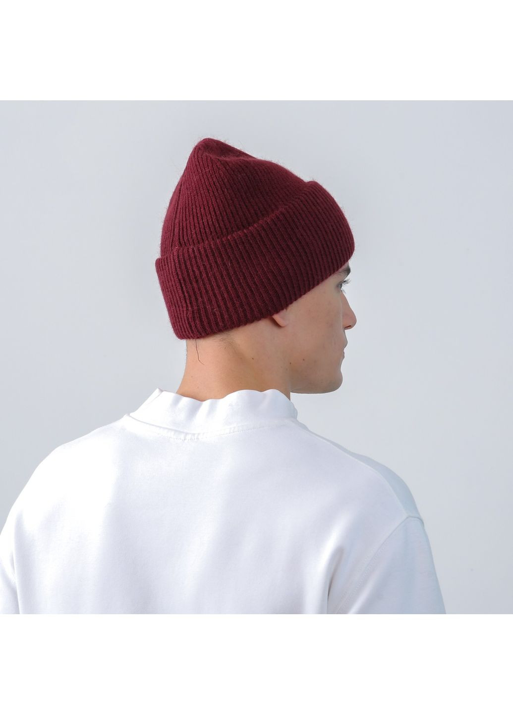 Шапка біні чоловіча вовна бордова GEORGE 056-305 LuckyLOOK 056-305M (367992030)