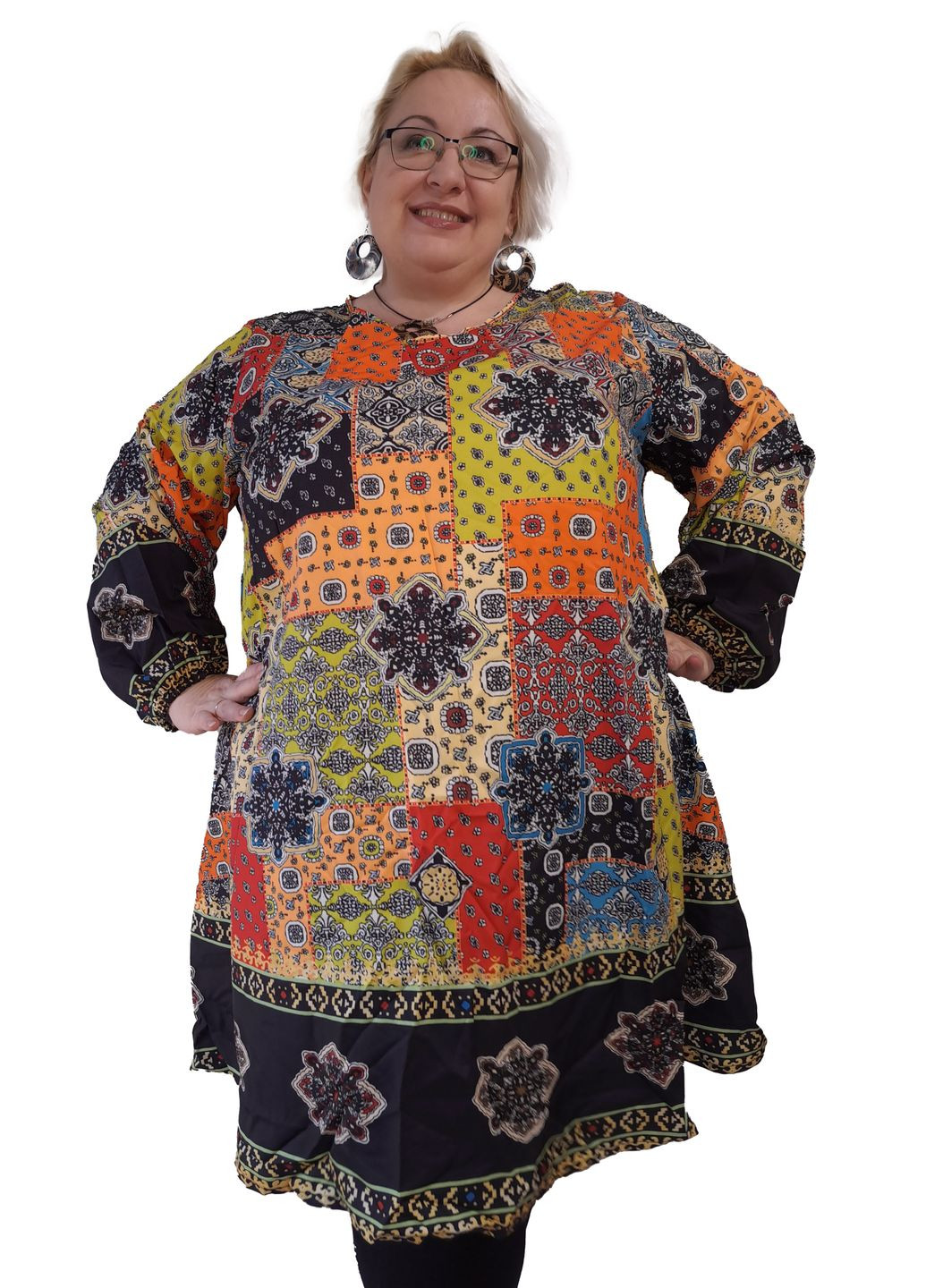 Комбинированное платье-туника женская принт "снежинка" размер No Brand