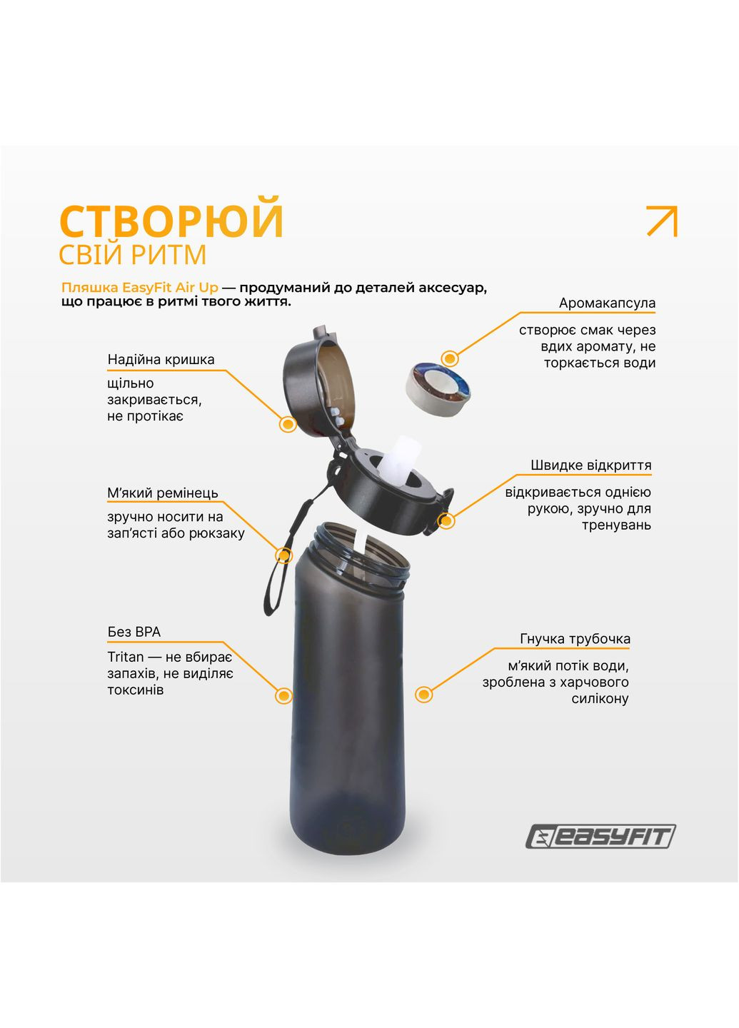 Спортивна пляшка для води зі смаками Air Up (7 ароматизованих капсул у комплекті), 650 мл EasyFit (350920046)