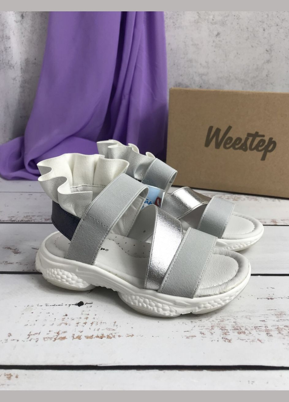 Серые повседневные, праздничные, коктейльные, вечерние сандалии босоножки детские для девочек бело-серый (549) Weestep на резинке
