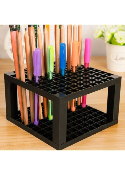 Подставка для кистей и канцелярии черная 48 ячеек пластиковая для офиса и детского хранения принадлежностей ProDobro (365442610)