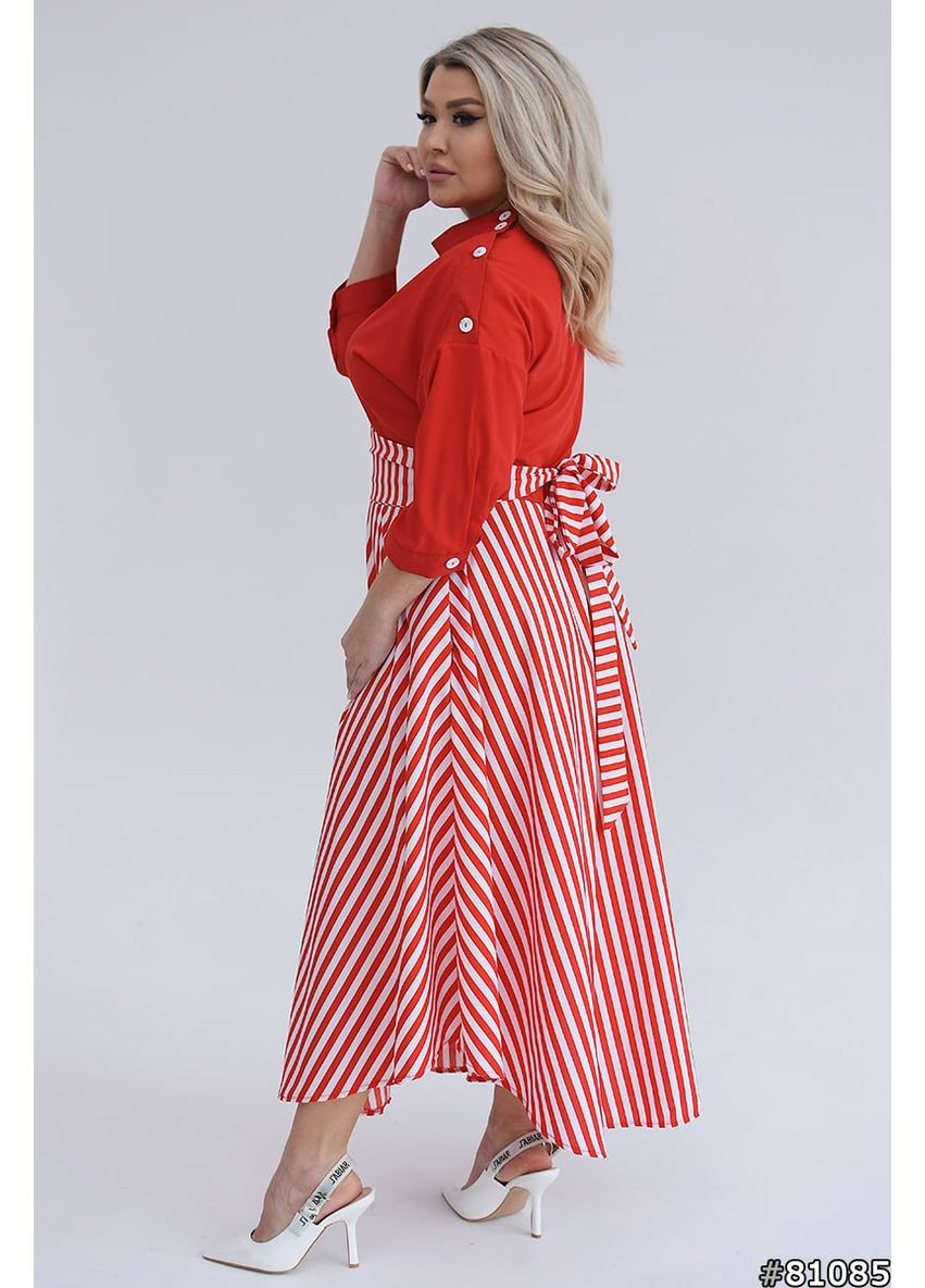 Красное праздничный, повседневный женское платье меди а-силуэт Avanti в полоску