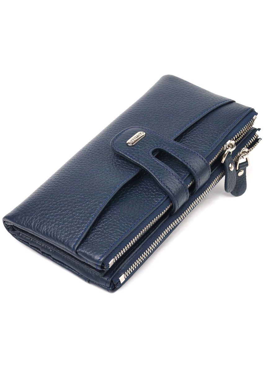 Жіночий гаманець із натуральної зернистої шкіри з монетницею 21635 Синій Canpellini (306881359)