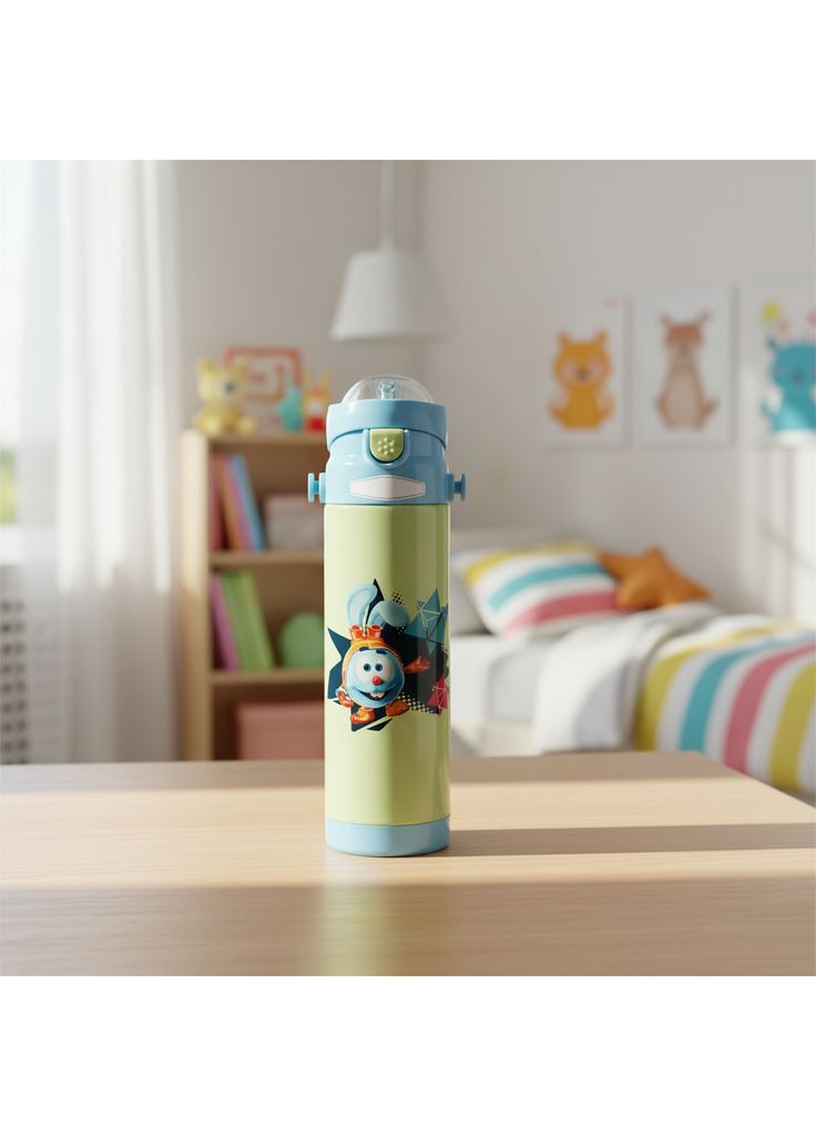 Детский термос-поилка с ремешком 350 мл нержавеющая сталь с силиконовой трубочкой Смешарики Green Stenson (367109386)