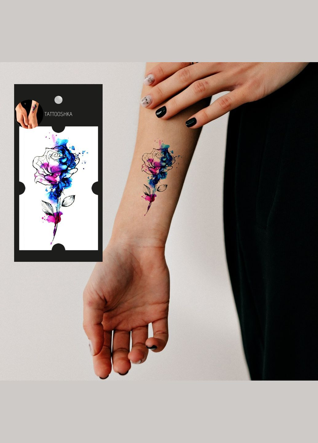 Набор временных водостойких тату "Роза акварель в графике" Tattooshka (314963916)