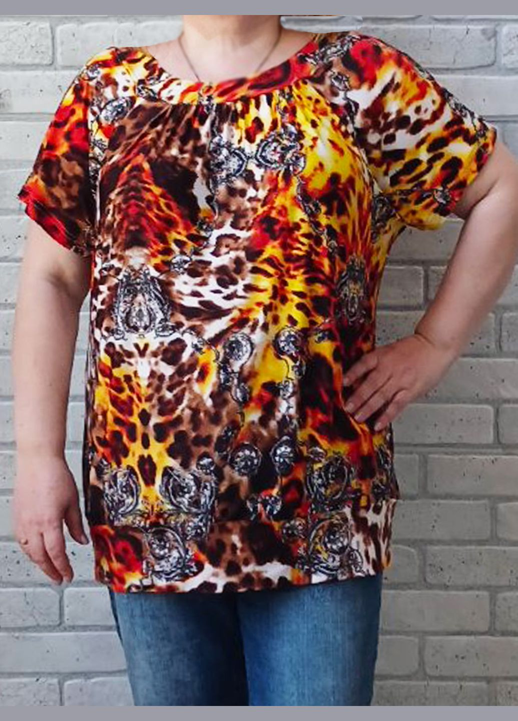 Футболка женская большого размера (батал) цветная ткань холодок, низ под приклад, масло бамбук No Brand - (322250334)