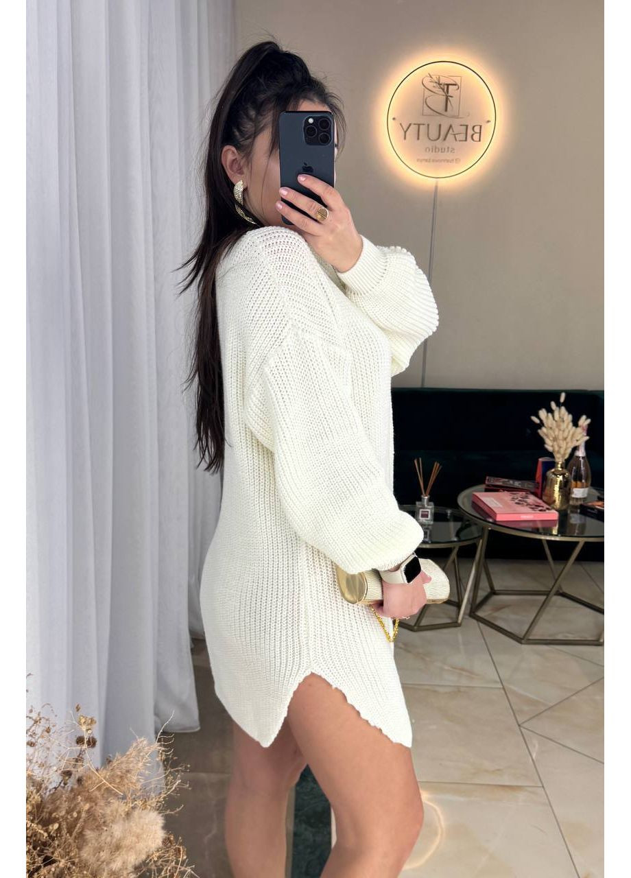 Молочное кэжуал, повседневный женское платье-туника оверсайз оверсайз No Brand однотонное