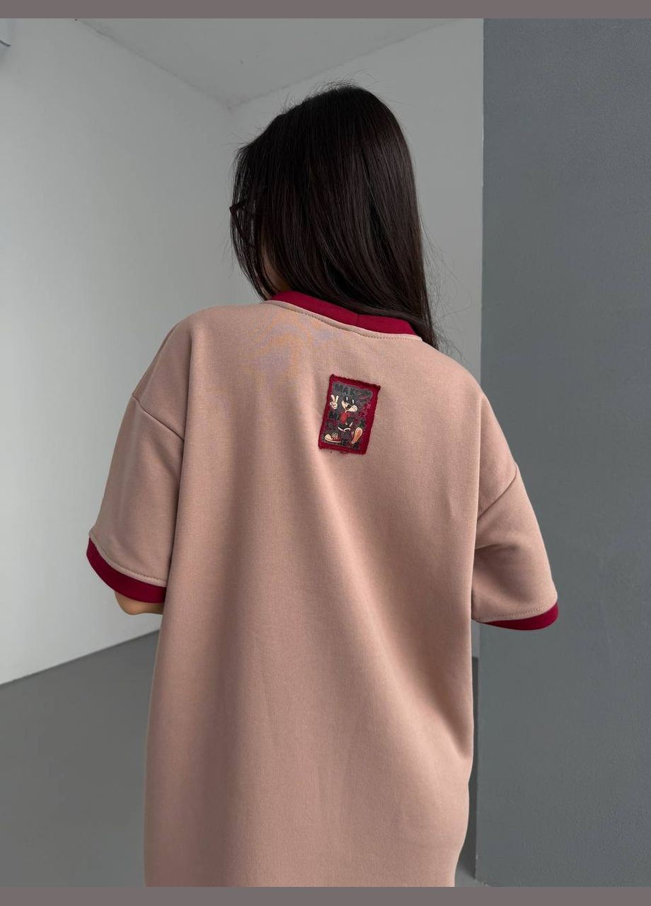 Бежева спортивна, повсякденний, кежуал, вечірня жіноча сукня-футболка сукня-футболка No Brand з малюнком