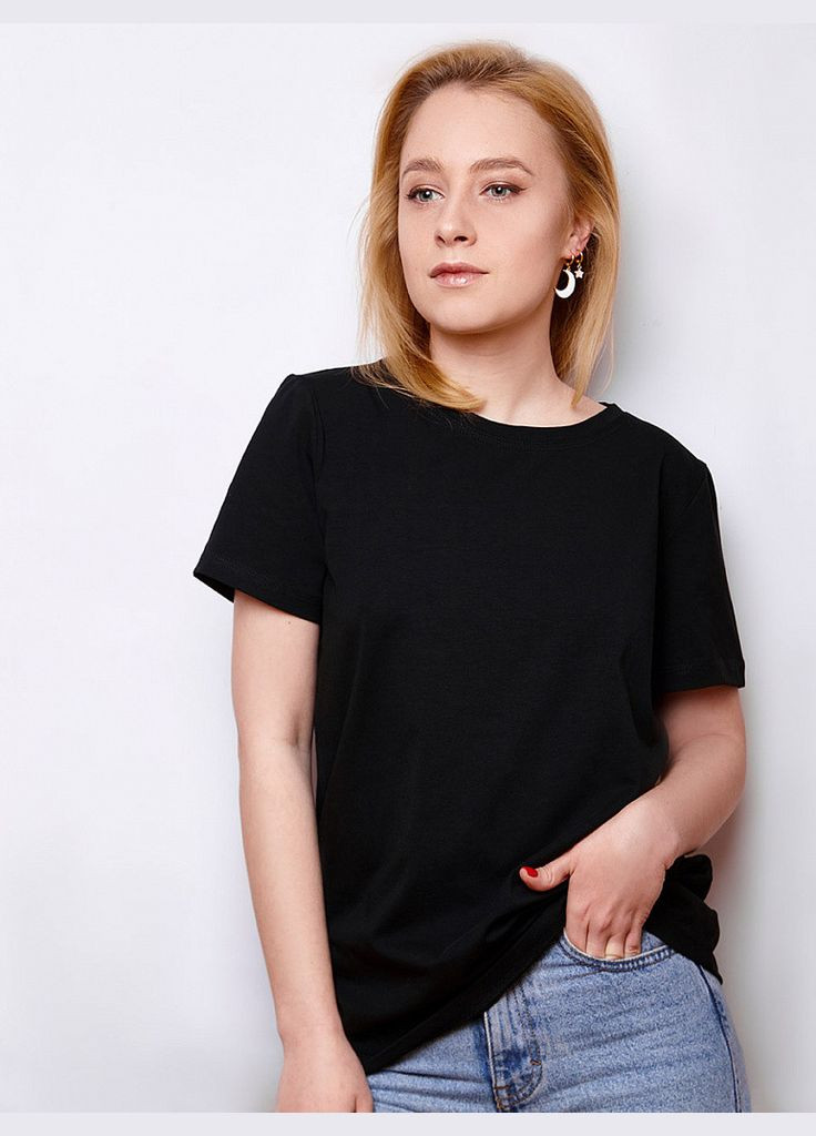 Комбинированная всесезон футболка женская базовая черная mksh2432-6 Modna KAZKA