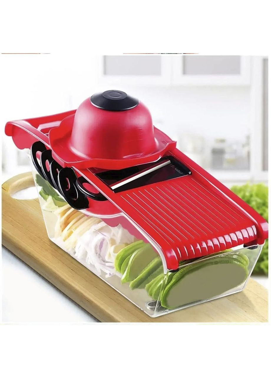Мультистайлер овочерізка ручна на 1.5 л 6в1 для овочів і фруктів з контейнером слайсер терка міні комбайн Червона No Brand (363831181)