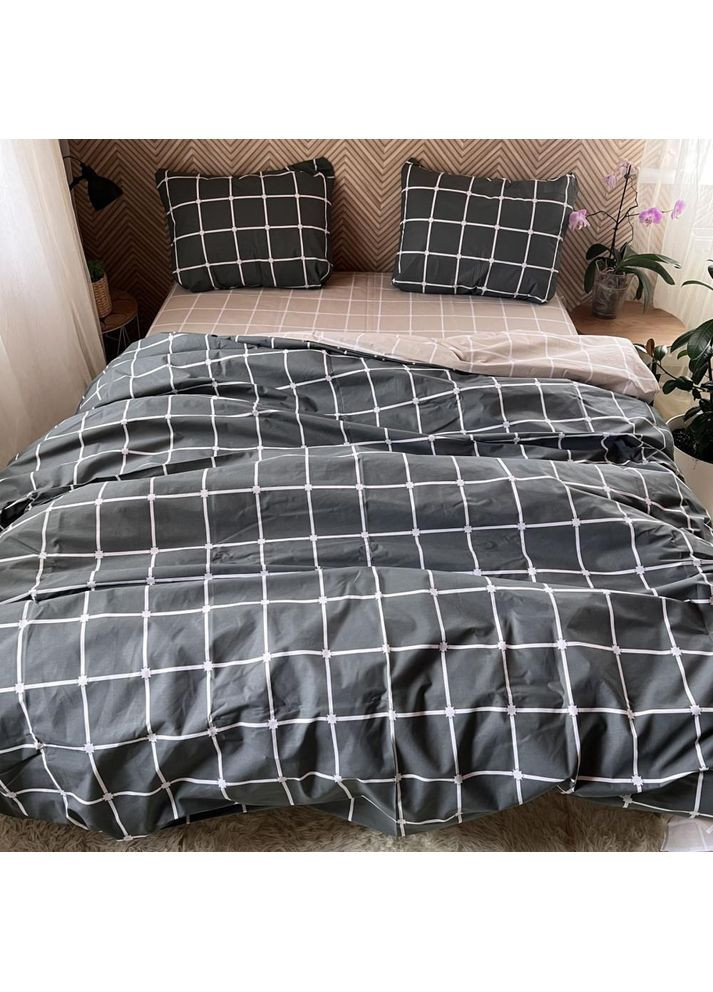 Постельное белье хлопковое Модерн Хоум Двуспальное Простынь на резинке 180x200х20 Бязь Серое 70 х 70 No Brand (364315468)