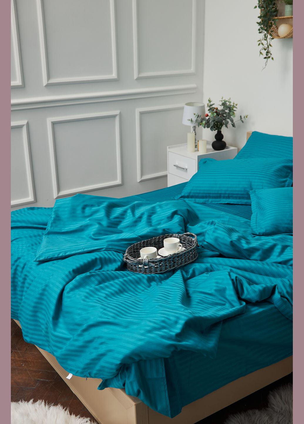 Комплект постельного белья двуспальный 175х210 наволочки 4х50х70 Satin Stripe (MS-820000638) Moon&Star Turkish Blue (284416286)