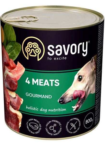 Вологий корм для собак з чотирма видами м'яса 800 г Savory (326528638)