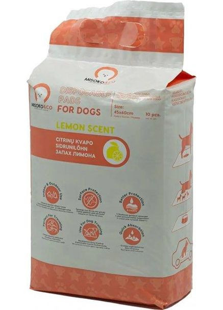Пеленки одноразовые для собак 45х60 см с ароматом лимона (щенки и лапки) 10 штук (63058) Misoko&Co (278308510)