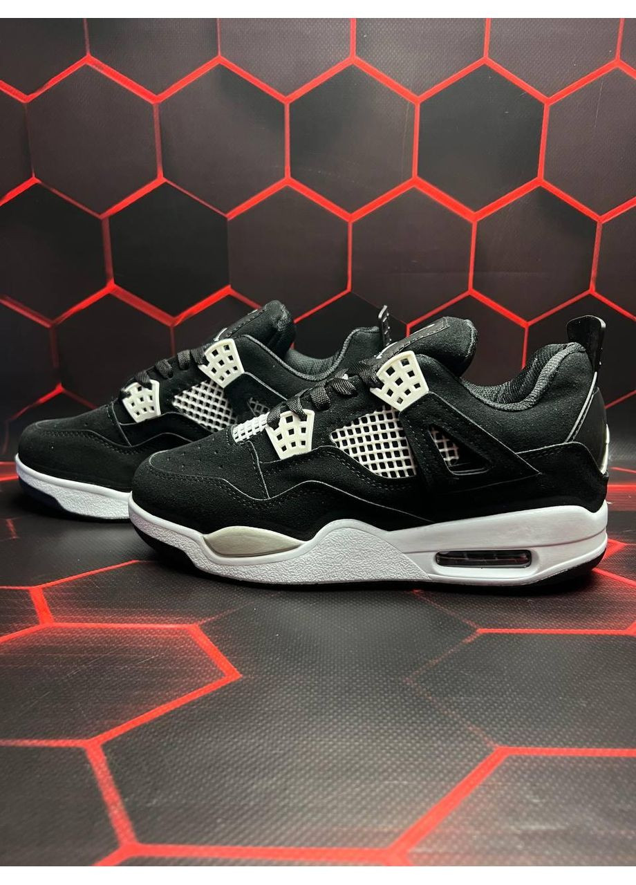 Черные демисезонные кроссовки мужские nike air jordan retro 4 black white v2 найк аир джордан No Brand