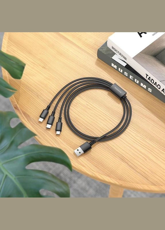 Кабель 3в1 MicroUSB (Android) + Type-C (Android) + Lightning (iPhone) 3in1 BX72 |1m, 2A| Чорний Borofone (337351432)