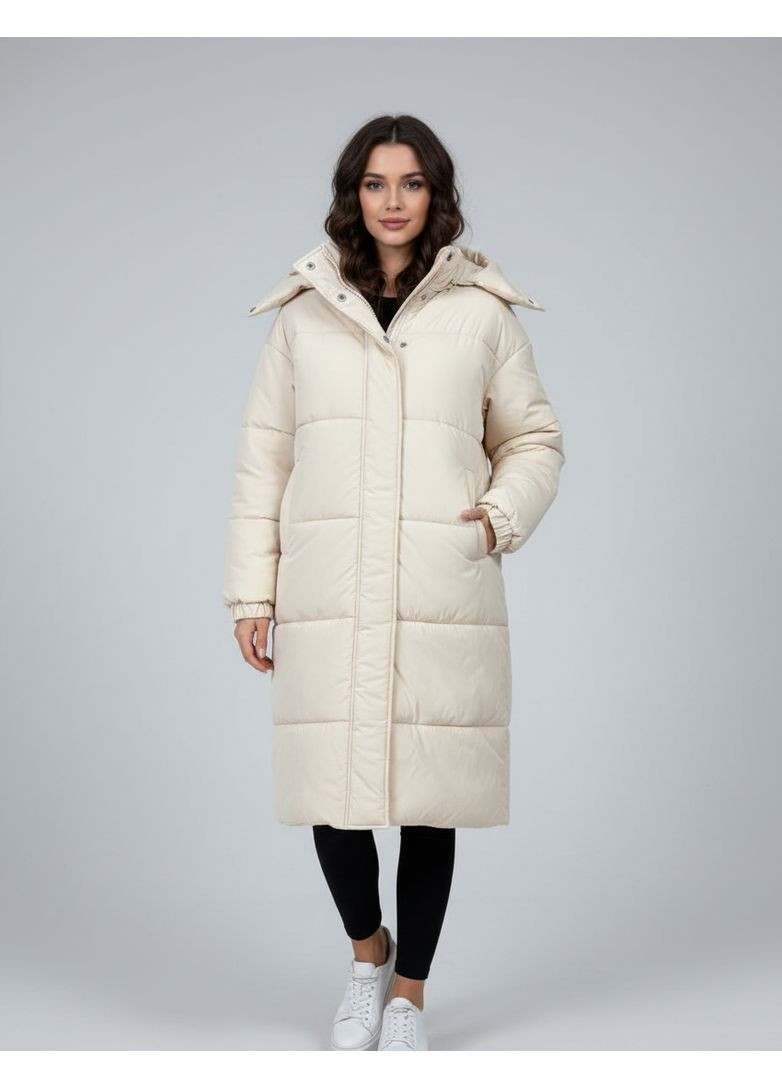 Молочна зимня жіноча зимова куртка подовжена зі знімним капюшоном Nositi 4264-15-860А