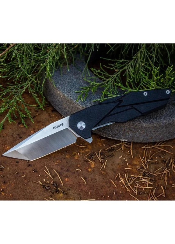 Ніж складний P138-B (довжина: 221 мм, лезо: 90 мм), чорний, з кліпсою, Safety lock, G10 рукоятка Ruike (395597037)