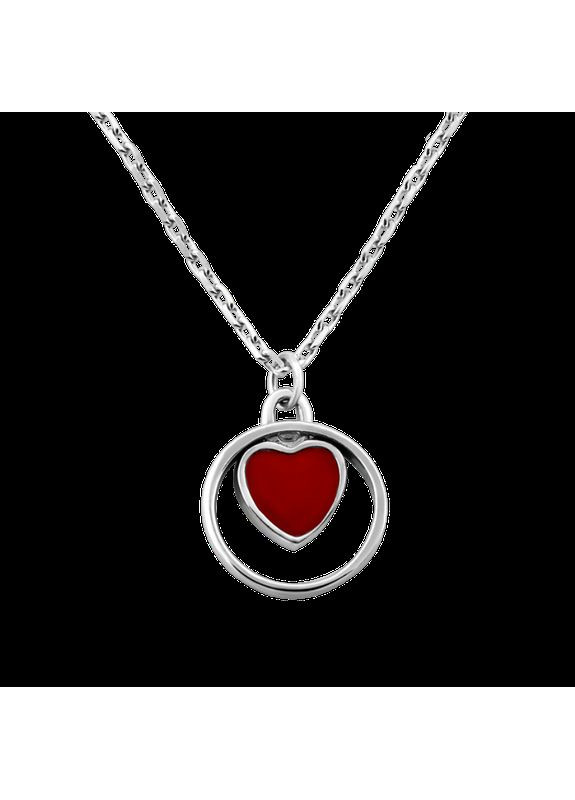 Колье серебряное Сердце с цветной эмалью на тоненькой цепочке Каштан (342335356)