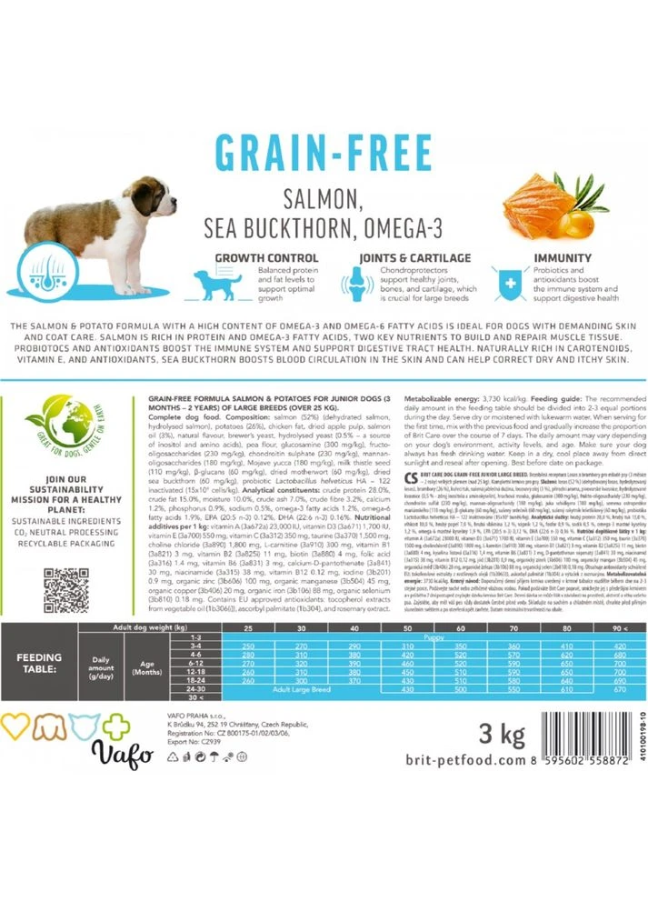 Корм сухий Dog Grain-free Junior Large Breed для молодих собак великих порід беззерновий з лососем 1 кг Brit Care (362701271)