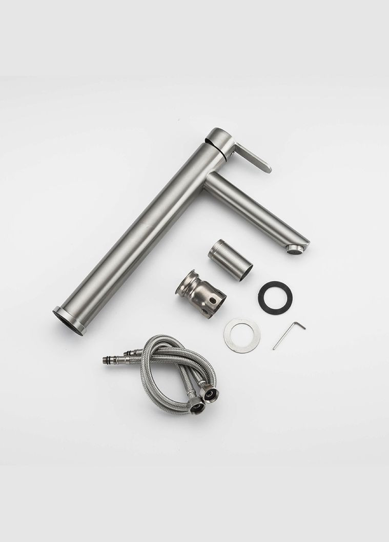 Смеситель для умывальника F10801-2 высокий, нержавеющая сталь Frap (316088999)