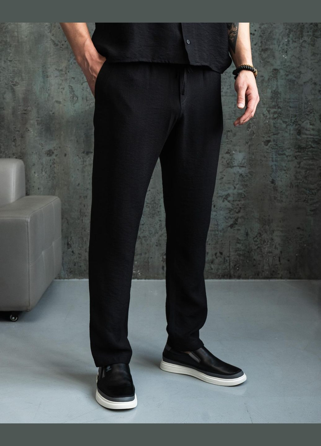 Чорний літній лляний комплект No Brand