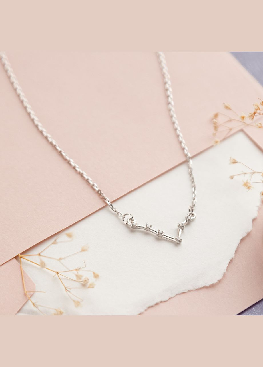 Кольє срібне знаки зодіаку Риби на тонкому ланцюжку з яскравими білими фіанітами No Brand (354721508)