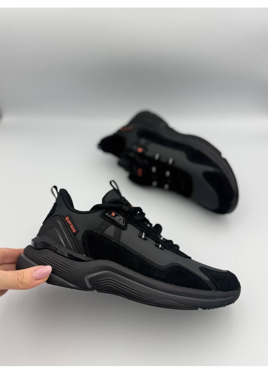 Черные стильные и легкие осенние кроссовки из натуральной кожи Baas