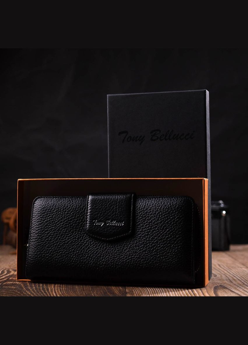 Шкіряний жіночий гаманець з блоком для карт та документів 21955 Чорний Tony Bellucci (298567515)