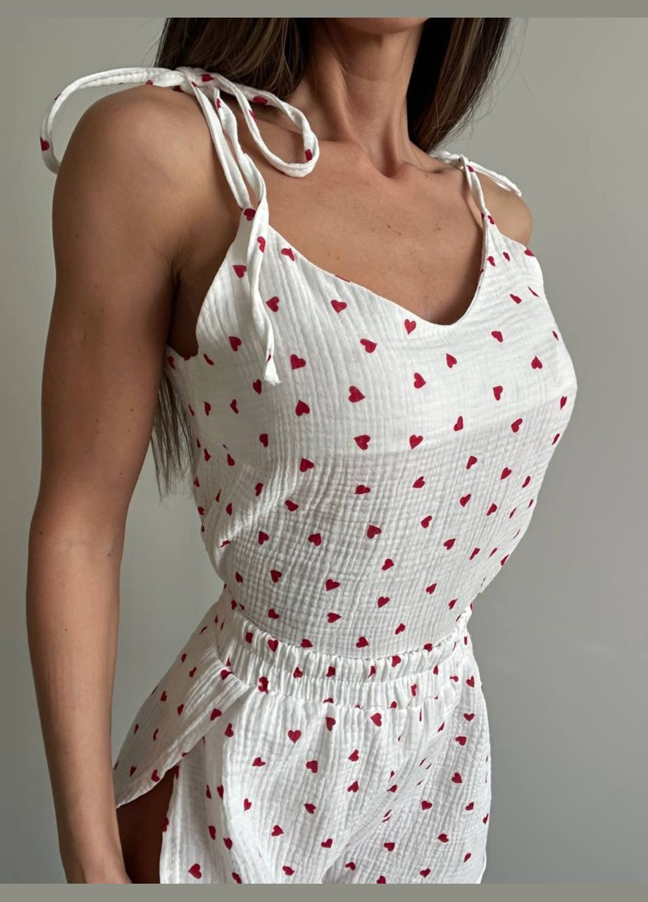 Біла всесезон романтична жіноча піжама майка + шорти Adelante