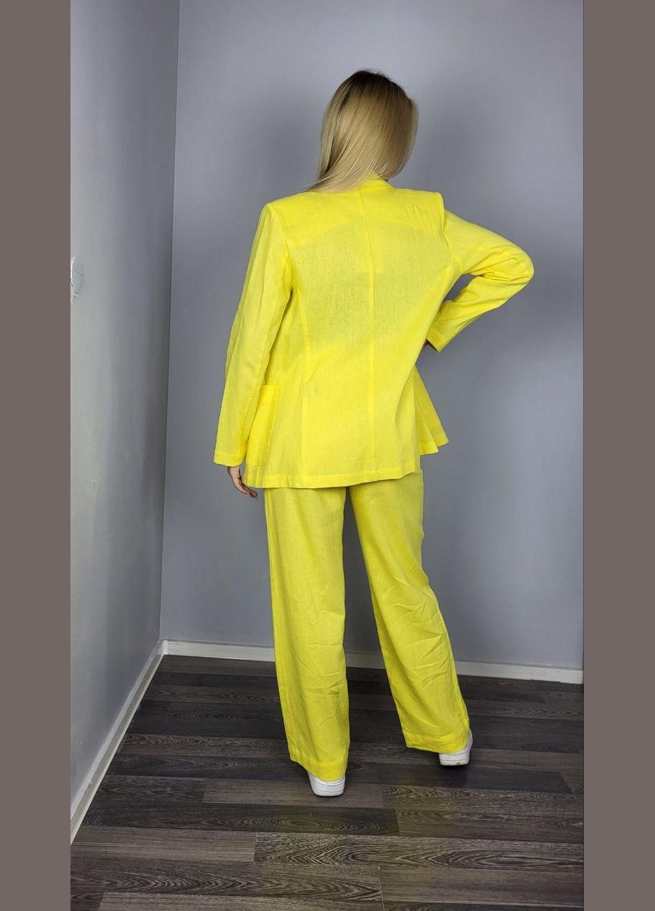 Костюм женский летний льняной брюки и пиджак желтый Елион MKSN2239/2240-09 Modna KAZKA (276650209)