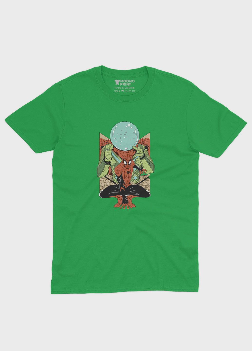 Зеленая демисезонная футболка для девочки с принтом супергероя - человек-паук (ts001-1-keg-006-014-020-g) Modno