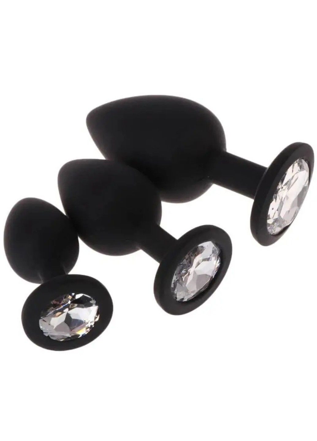 Черная силиконовая анальная пробка с кристаллом (Размер M) We Love (284278165)