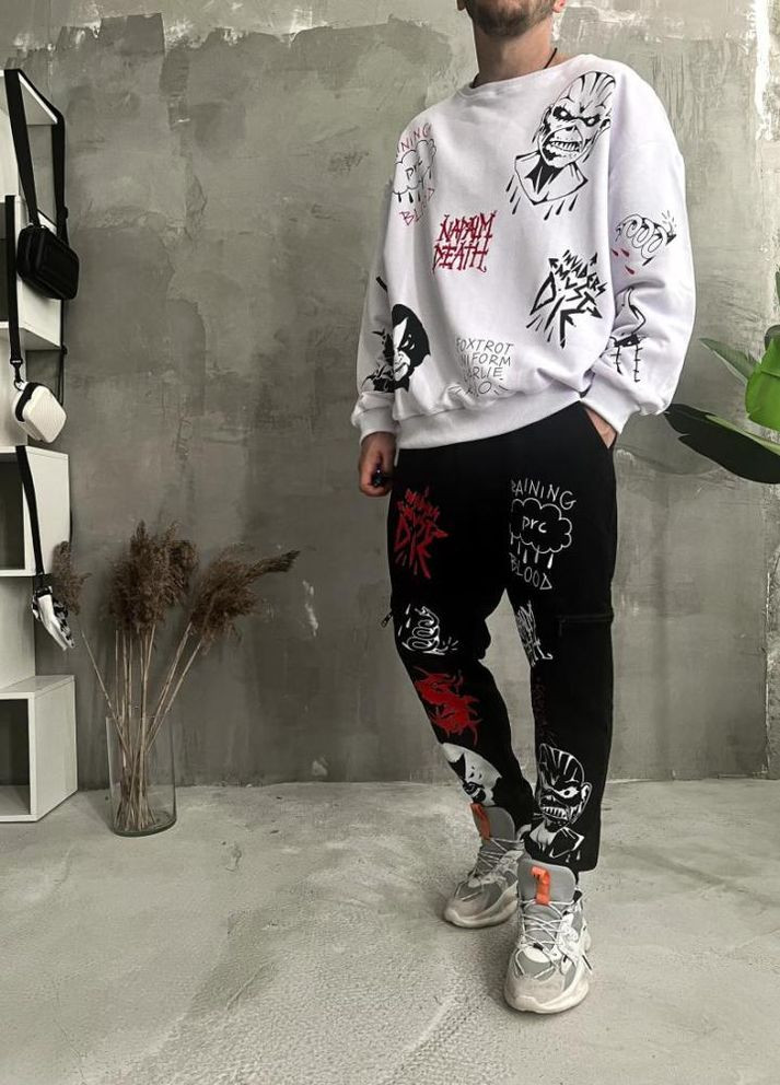 Костюм світшот штани чоловічий чорно-білий не утеплений No Brand (307151776)