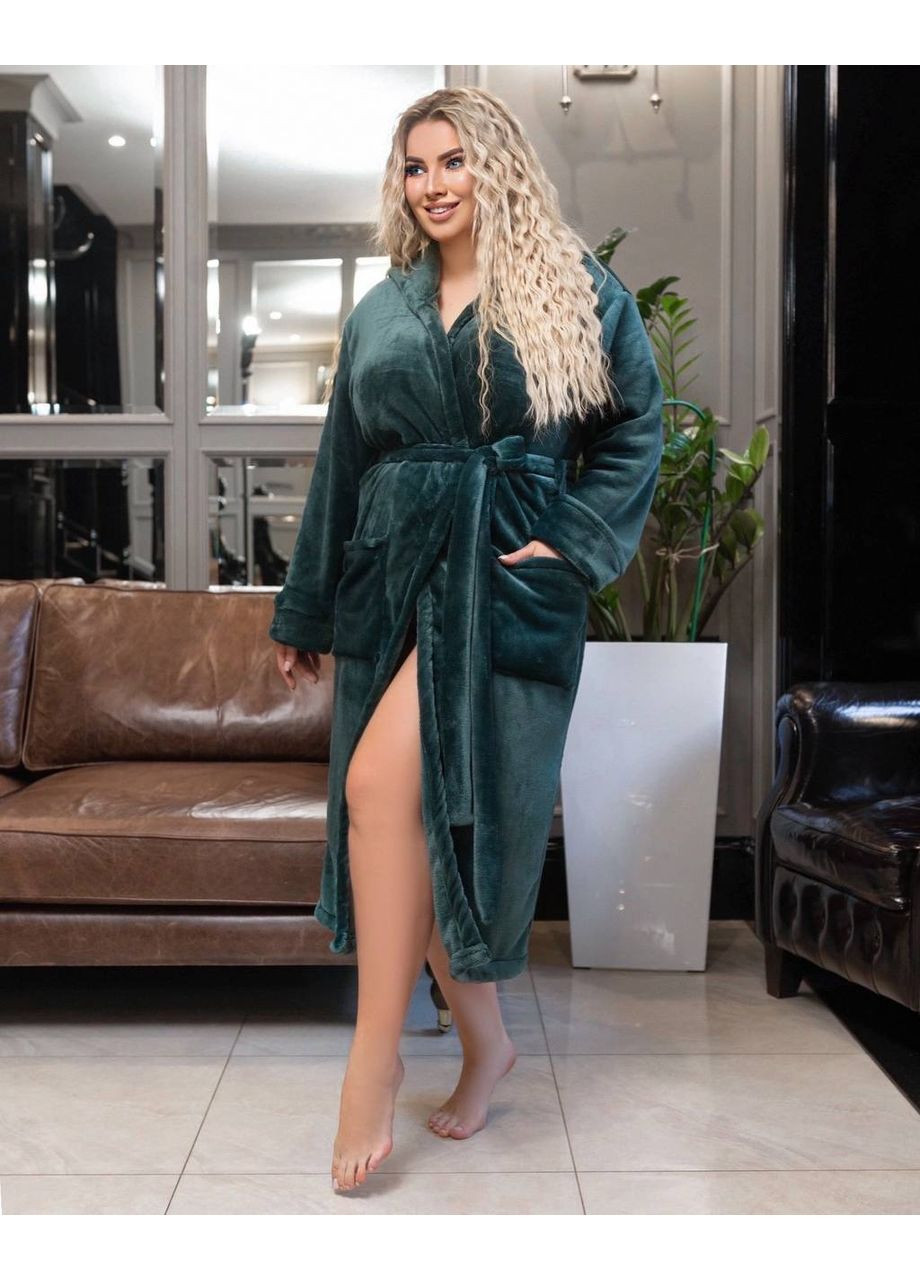 Универсальный теплый махровый халат с капюшоном и поясом, черный цвет No Brand (361155167)