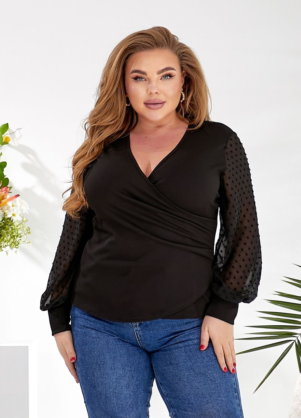 Черный демисезонный женский пуловер с рукавами из сеточки пуловер No Brand