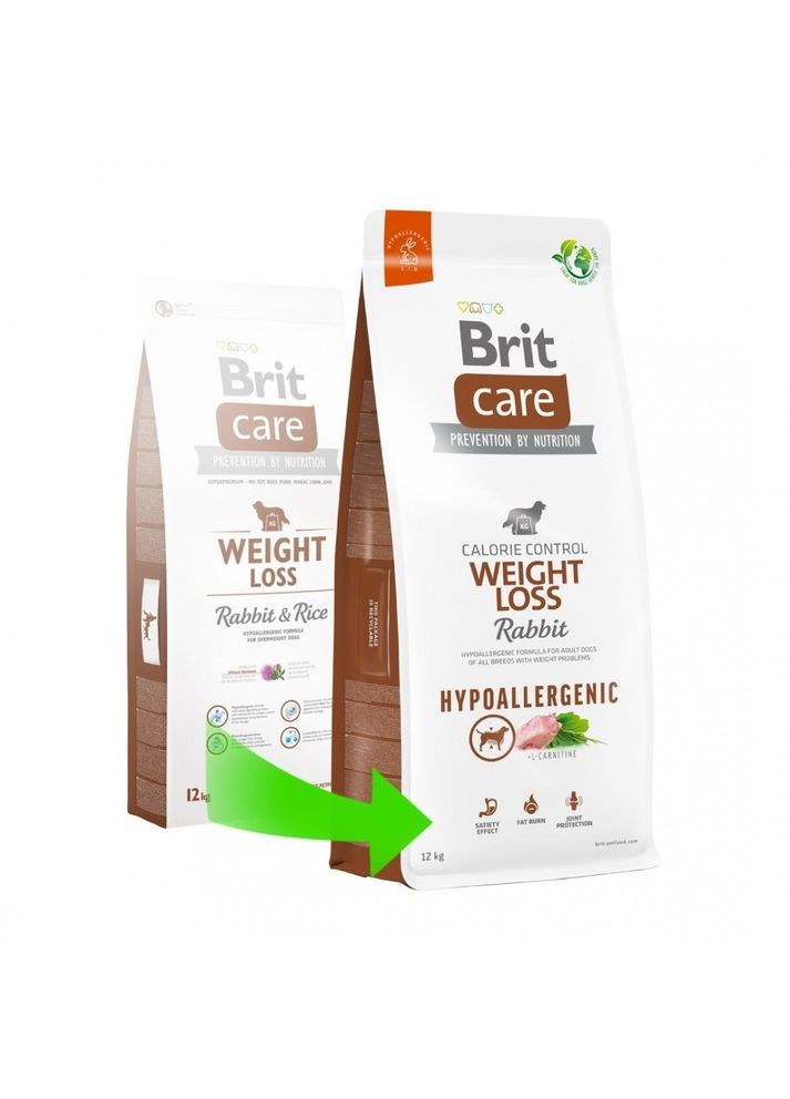 Корм сухий Dog Hypoallergenic Weight Loss для собак із зайвою вагою гіпоалергенний з кроликом 12 кг Brit Care (362701859)