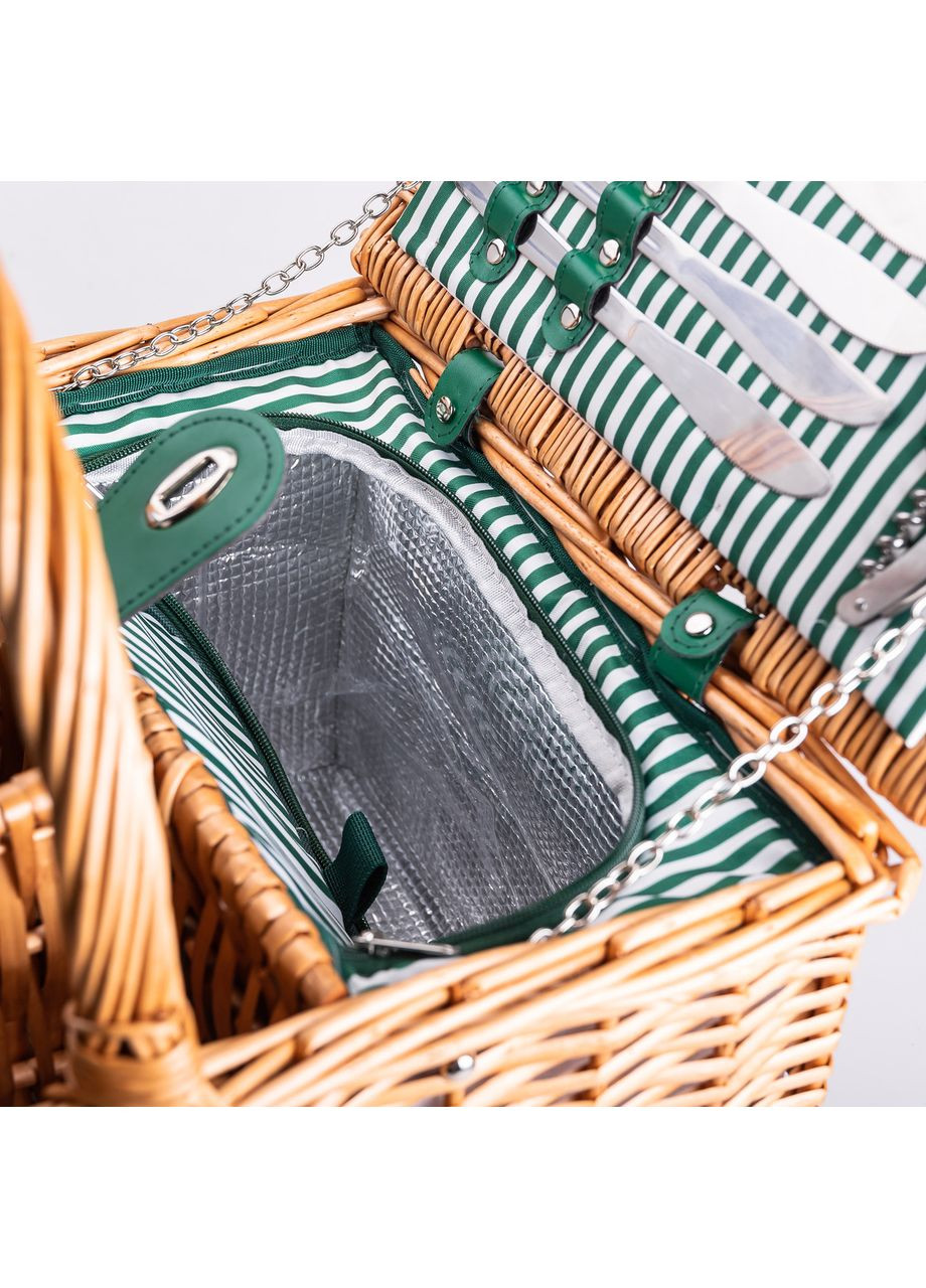 Кошик плетений для пікніка з посудом на 4 персони 48х33х43 см набір посуду туристичний для кемпінгу HP-ZQ-3 LUGI (366964636)