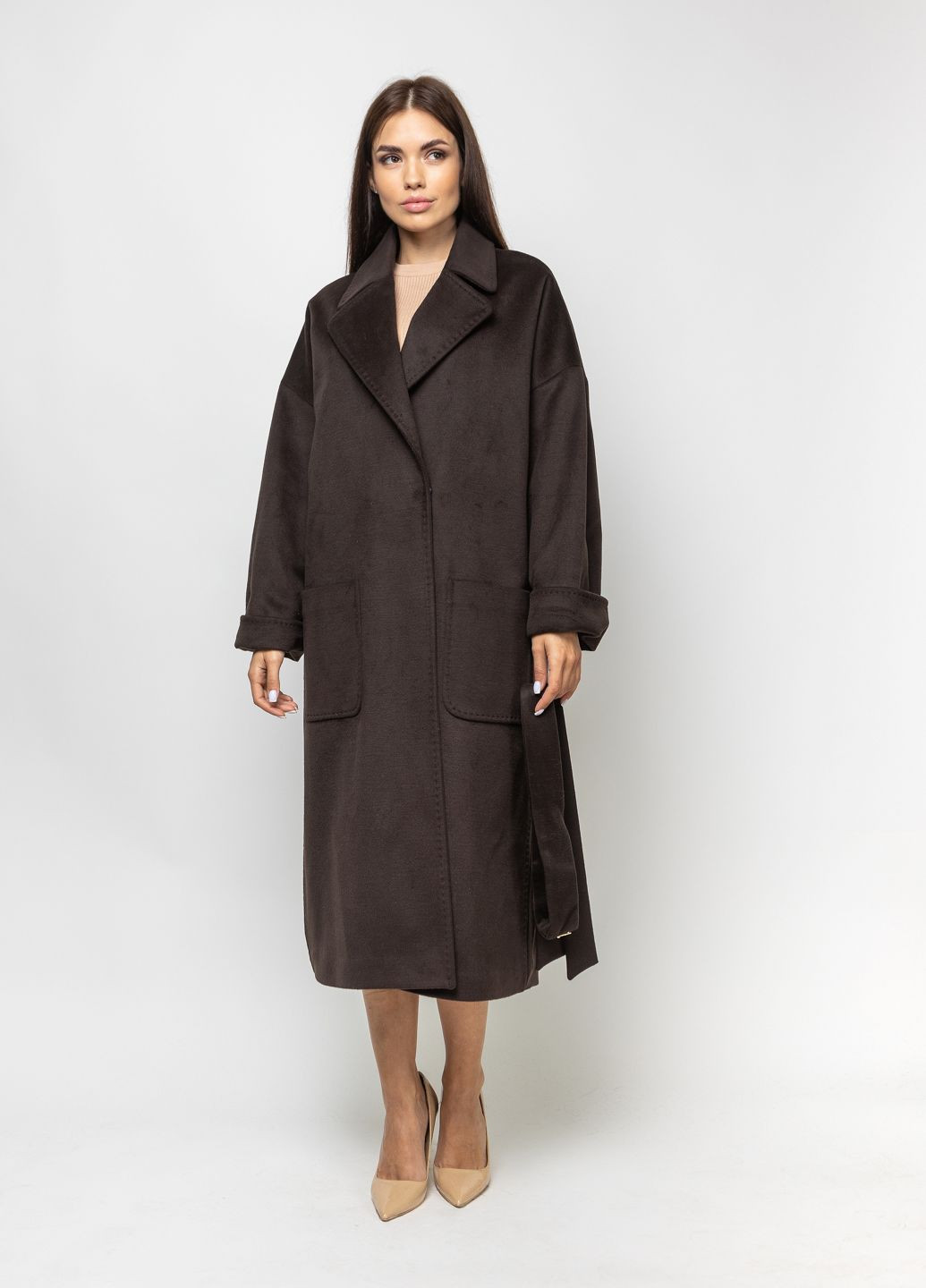 Темно-коричневе зимнє Шоколадне жіноче утеплене пальто O`zona milano