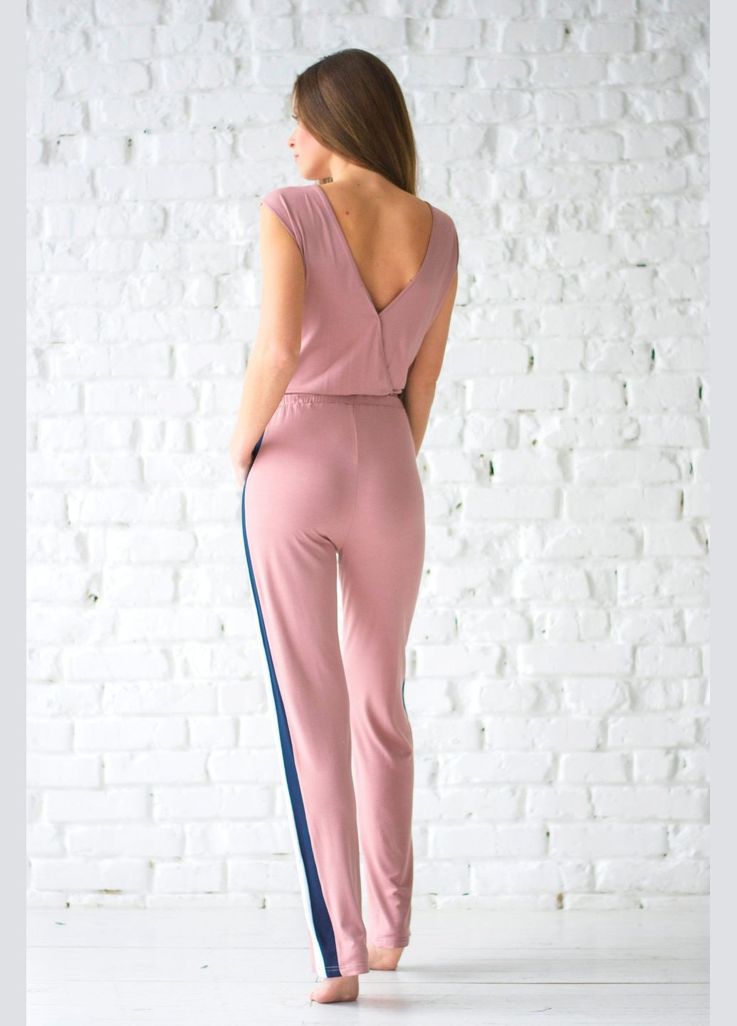 Комбинезон из вискозы с полосками Wiktoria 611 powder комбинезон-брюки однотонный розовый