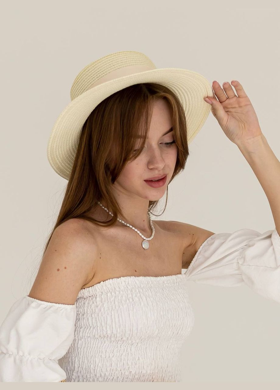 Шляпа женская летняя канотье с атласной лентой ELINA No Brand (293943134)